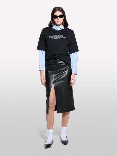 Фото ракурс 3 - Жіноча чорна футболка Sisley артикул 3I1XL106R 100 25P