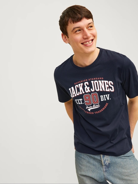 Фото ракурс 5 - Чоловіча синя футболка Jack & Jones  артикул 12254862 Dark navy FW2024