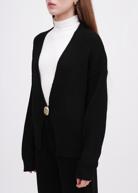 Женский черный кардиган EQUILIBRI артикул W343 011 000 Black FW2025 Фото ракурс 3 - Женский черный кардиган EQUILIBRI артикул W343 011 000 Black FW2025