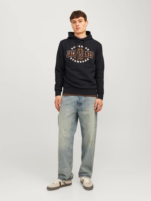 Фото ракурс 3 - Мужское чёрное худи Jack & Jones артикул 12255617 Black FW2024