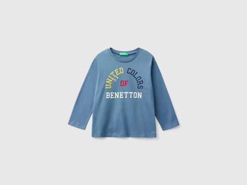 Фото ракурс 1 - Синий лонгслив Benetton для мальчиков артикул 3ATNG10G6.P 17Z 24I