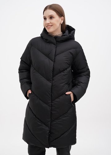 Фото ракурс 1 - Женское чёрное пальто EQUILIBRI артикул NV Coat Sor Black FW2024