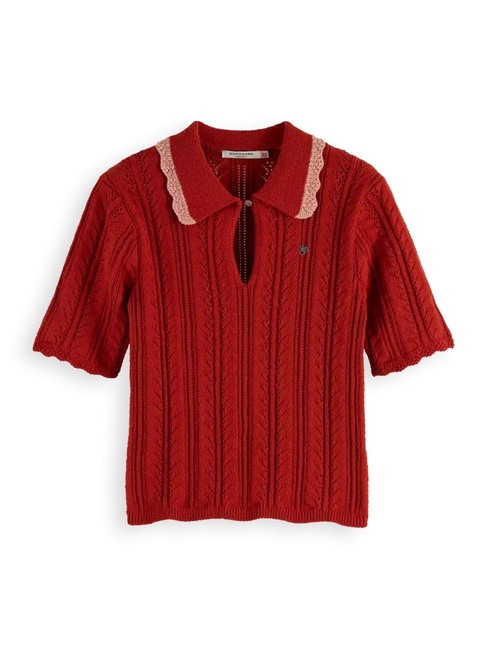 Женская красная футболка поло SCOTCH & SODA артикул U9A01046T U602 FW2025 Фото ракурс 5 - Женская красная футболка поло SCOTCH & SODA артикул U9A01046T U602 FW2025