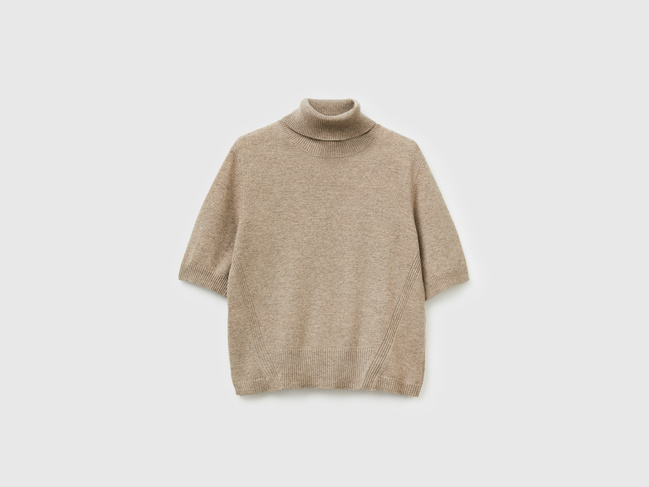 Фото ракурс 6 - Женская коричневая футболка Benetton артикул 102HD203X 81F 25A