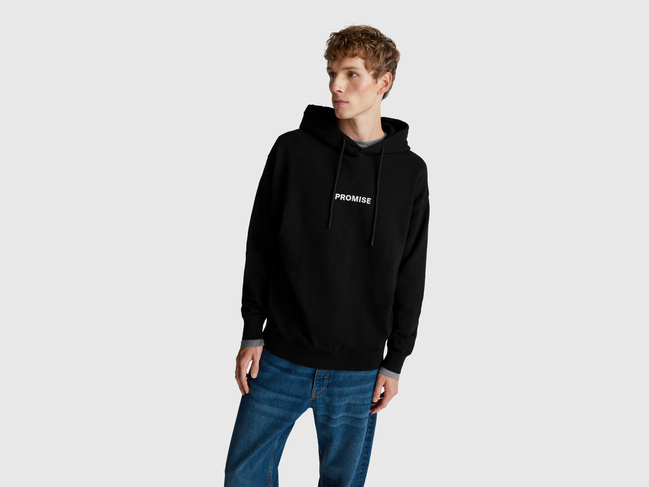 Фото ракурс 1 - Мужское черное худи Benetton артикул 3Y9YU201Y 100 25A