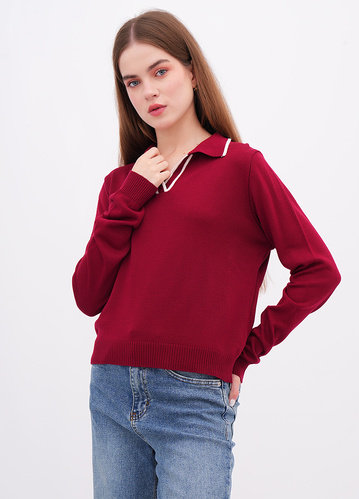 Фото ракурс 1 - Жіноча бордова футболка поло EQUILIBRI артикул W314 014 000 bordo FW2025