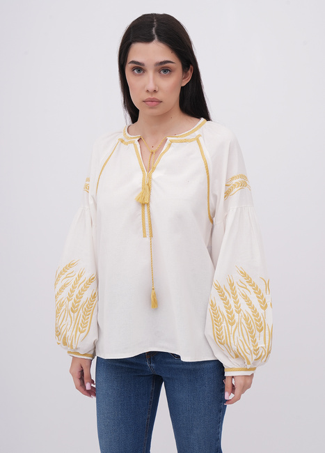 Фото ракурс 1 - Женская белая блузка EQUILIBRI артикул W421 031 000 White FW2025