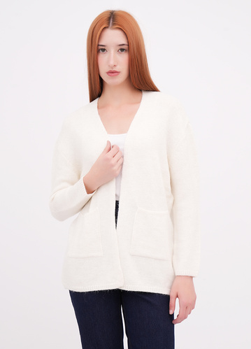 Фото ракурс 1 - Женский молочный кардиган EQUILIBRI артикул W343 010 000 MILK FW2025