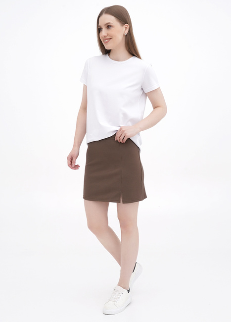 Фото ракурс 1 - Жіноча коричнева спiдниця EQUILIBRI артикул TSV Rib Skirt Brown SS2023