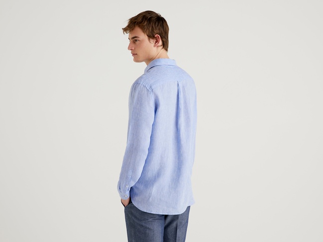 Фото ракурс 2 - Мужская синяя рубашка Benetton артикул 5BKU5QJG8 907 25P