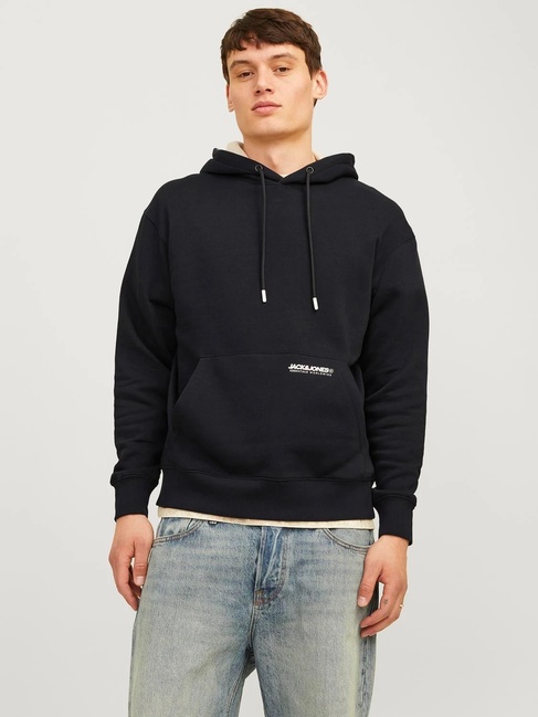 Фото ракурс 1 - Чоловіче чорнe худі Jack & Jones  артикул 12256534 Black FW2024