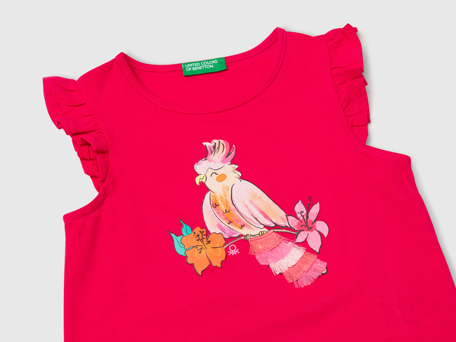 Фото ракурс 3 - Рожева футболка для дівчаток Benetton артикул 3I1XG10JK.P 02E 25E