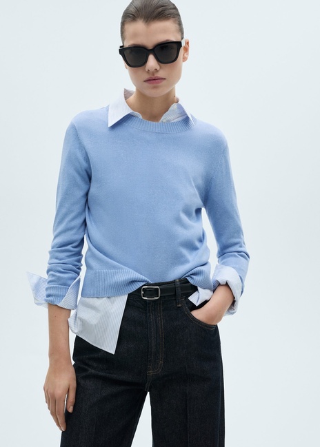 Жіночий блакитний джемпер Mango артикул 87045746 50 8 season Фото ракурс 1 - Жіночий блакитний джемпер Mango артикул 87045746 50 8 season