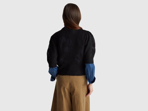 Фото ракурс 2 - Женская черная футболка Benetton артикул 18L4E10EV 100 25I