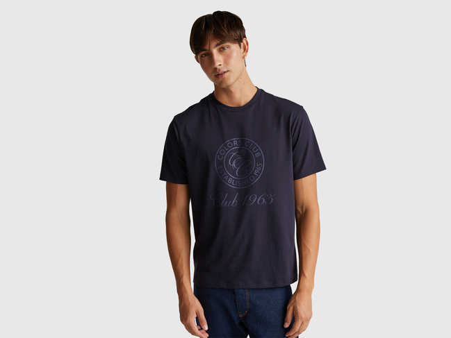 Фото ракурс 1 - Чоловіча чорна футболка Benetton артикул 3I1XU1096 3C1 25A