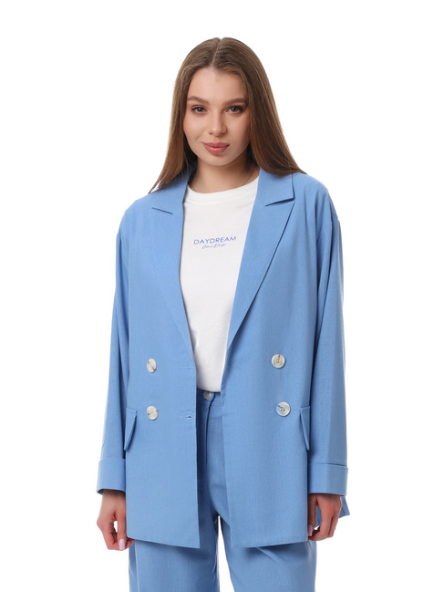 Фото ракурс 1 - Жіночий синій пiджак EQUILIBRI артикул W491 060 100 LIGHT BLUE SS2025