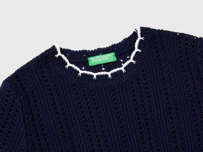 Фото ракурс 4 - Женская синяя футболка Benetton артикул 1594E10DR 252 25P