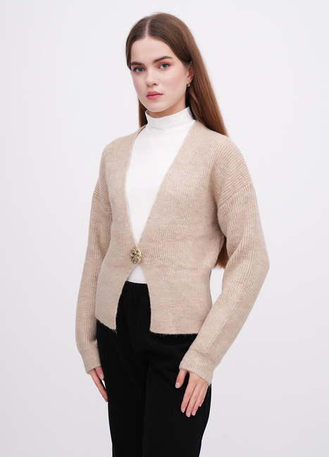 Жіночий бежевий кардиган EQUILIBRI артикул W343 011 000 Beige FW2025 Фото ракурс 1 - Жіночий бежевий кардиган EQUILIBRI артикул W343 011 000 Beige FW2025