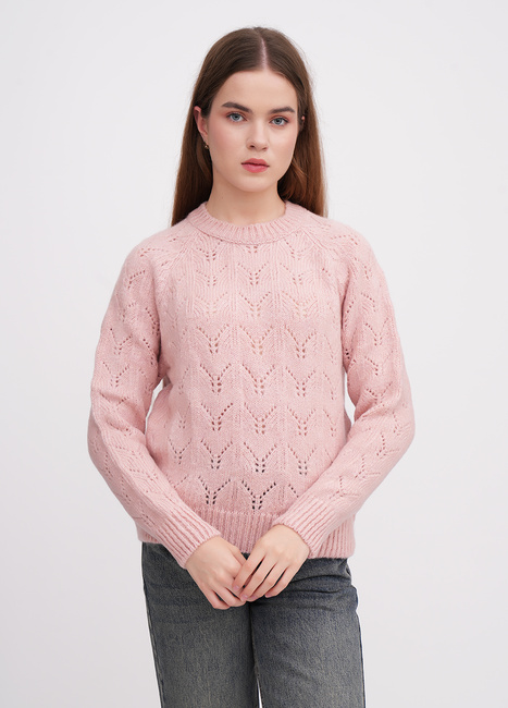 Фото ракурс 1 - Жіночий рожевий светр EQUILIBRI артикул W342 073 000 Powder FW2025