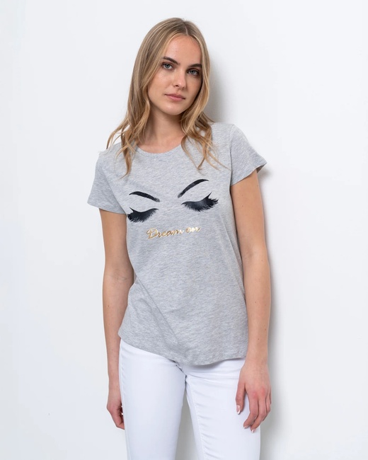 Жіноча сіра футболка Piazza Italia артикул 50031 LIGHT GREY MELANGE SS2025 Фото ракурс 2 - Жіноча сіра футболка Piazza Italia артикул 50031 LIGHT GREY MELANGE SS2025