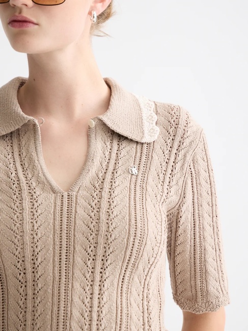 Фото ракурс 4 - Жіноча бежева футболка поло SCOTCH & SODA артикул U9A01046T U292 FW2025