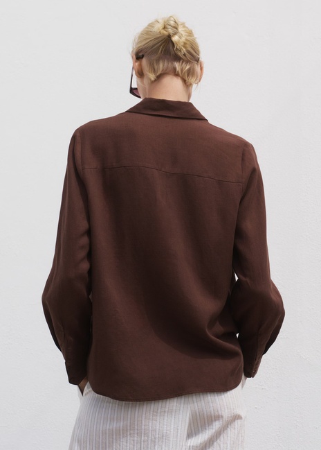 Жіноча коричнева сорочка Mango артикул 17092548 32 1 season Фото ракурс 2 - Жіноча коричнева сорочка Mango артикул 17092548 32 1 season