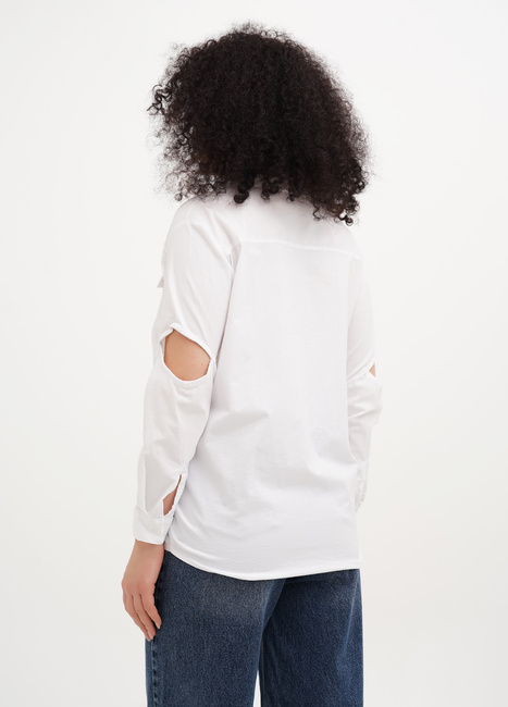 Фото ракурс 2 - Женская белая рубашка EQUILIBRI артикул W422 026 000 White SS2025