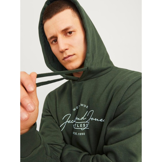 Фото ракурс 5 - Мужское зелёное худи Jack & Jones артикул 12256838 Kombu Green FW2024