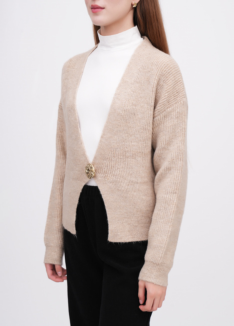 Жіночий бежевий кардиган EQUILIBRI артикул W343 011 000 Beige FW2025 Фото ракурс 3 - Жіночий бежевий кардиган EQUILIBRI артикул W343 011 000 Beige FW2025