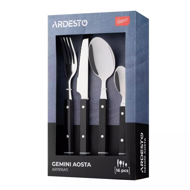 Фото ракурс 6 - Чорний набір столових приборів Ardesto артикул AR1916AS No color FW2025