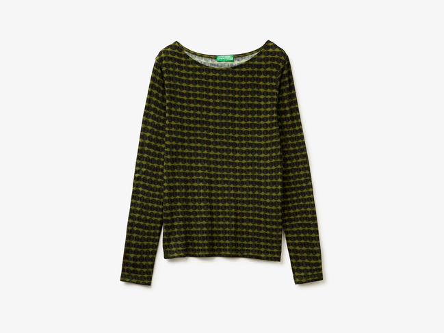 Женский зеленый лонгслив Benetton артикул 328PD109Y 60B 25A Фото ракурс 1 - Женский зеленый лонгслив Benetton артикул 328PD109Y 60B 25A
