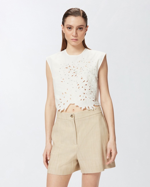 Жіночий білий топ Pinko артикул 104850-A2H0 Z05 SS2025 Фото ракурс 1 - Жіночий білий топ Pinko артикул 104850-A2H0 Z05 SS2025