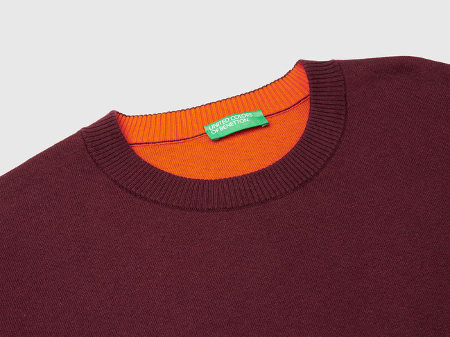 Чоловічий бордовий светр Benetton артикул 1Y6SK10A7 34D 25A Фото ракурс 3 - Чоловічий бордовий светр Benetton артикул 1Y6SK10A7 34D 25A