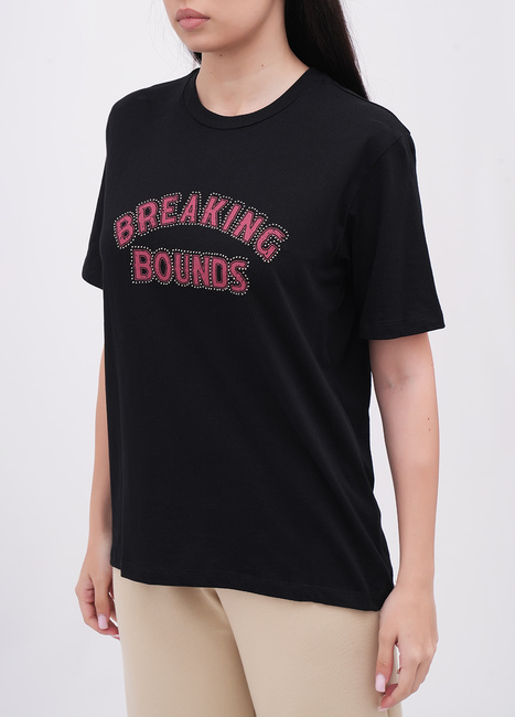 Фото ракурс 3 - Жіноча чорна футболка EQUILIBRI артикул W213 094 000 Black FW2025