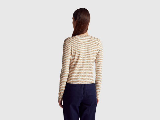 Жіночий бежевий кардиган Benetton артикул 12F3D5028 902 25A Фото ракурс 2 - Жіночий бежевий кардиган Benetton артикул 12F3D5028 902 25A