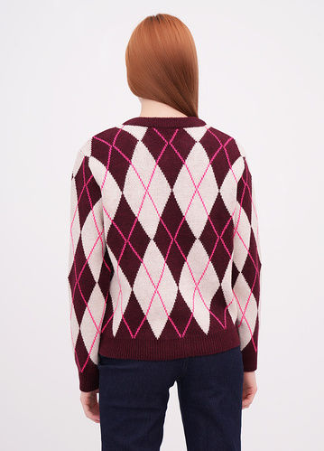 Фото ракурс 2 - Жіночий бордовий кардиган EQUILIBRI артикул W343 009 000 bordo FW2025
