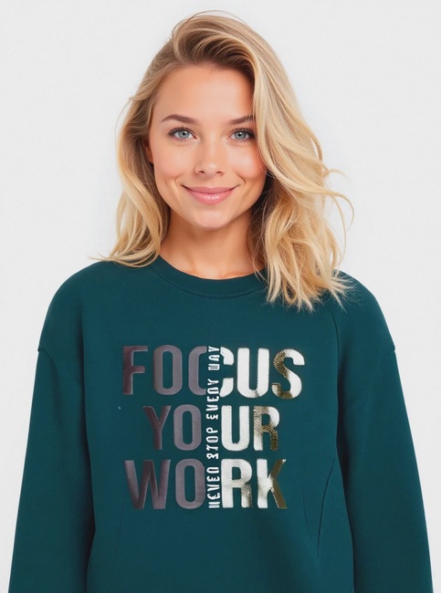 Жіночий зелений світшот Piazza Italia артикул 62302 ottanio FW2025 Фото ракурс 3 - Жіночий зелений світшот Piazza Italia артикул 62302 ottanio FW2025