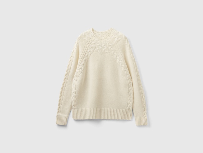 Фото ракурс 6 - Женский белый свитер Benetton артикул 18AYD202Q 000 23A