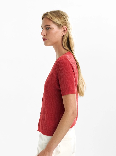 Женский красный кардиган Parfois артикул 233936 _BR FW2025 Фото ракурс 3 - Женский красный кардиган Parfois артикул 233936 _BR FW2025