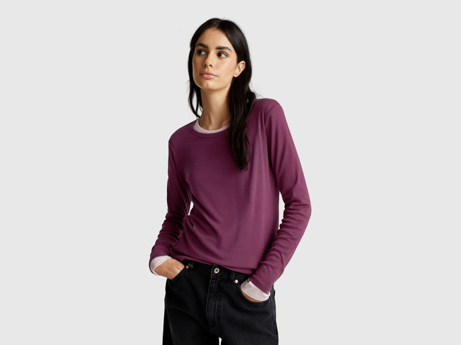 Фото ракурс 1 - Жіночий бордовий лонгслів Benetton артикул 3GA2E16F9 1D3 25A