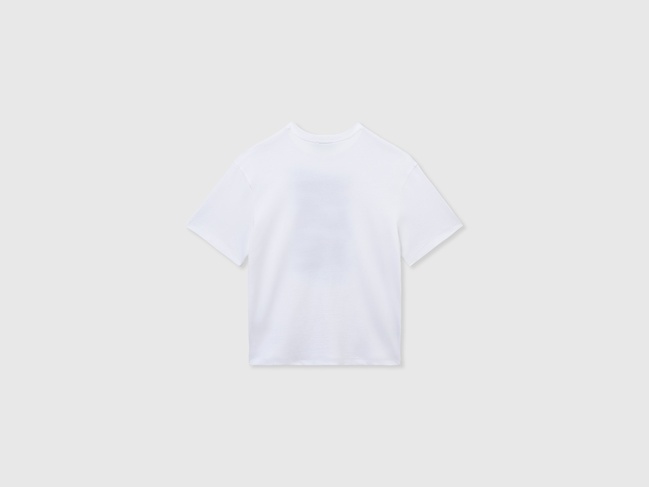 Фото ракурс 2 - Белая футболка для мальчиков Benetton артикул 3I1XC10O4.G 101 25P