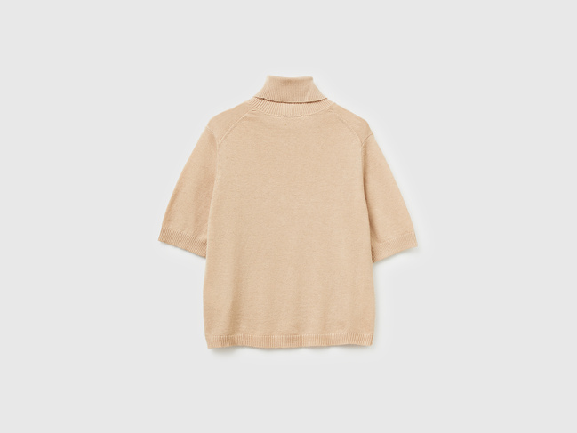 Женская бежевая футболка Benetton артикул 102HD203X 994 25A Фото ракурс 3 - Женская бежевая футболка Benetton артикул 102HD203X 994 25A