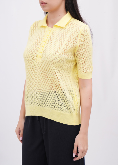 Фото ракурс 3 - Женская желтая футболка поло EQUILIBRI артикул W314 010 002 Yellow FW2025