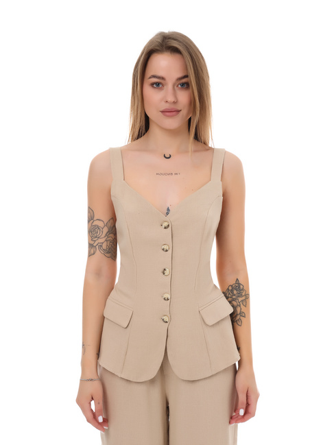 Жіночий бежевий жилет EQUILIBRI артикул W491 052 100 Beige SS2025 Фото ракурс 1 - Жіночий бежевий жилет EQUILIBRI артикул W491 052 100 Beige SS2025