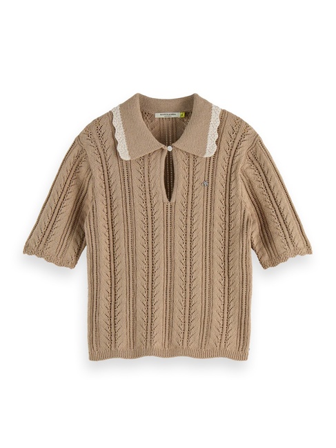 Фото ракурс 5 - Жіноча бежева футболка поло SCOTCH & SODA артикул U9A01046T U292 FW2025