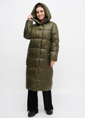 Фото ракурс 1 - Женское хаки пальто EQUILIBRI артикул FS Coat 2 Khaki FW2024