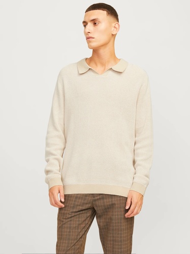 Фото ракурс 1 - Мужской бежевый джемпер Jack & Jones артикул 12262553 Summer Sand FW2024