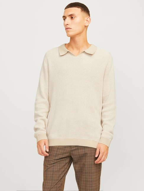 Фото ракурс 1 - Чоловічий бежевий джемпер Jack & Jones  артикул 12262553 Summer Sand FW2024