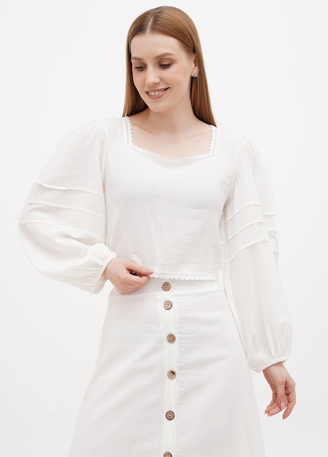 Фото ракурс 1 - Жіноча молочна блузка EQUILIBRI артикул W421 006 000 MILK SS2024