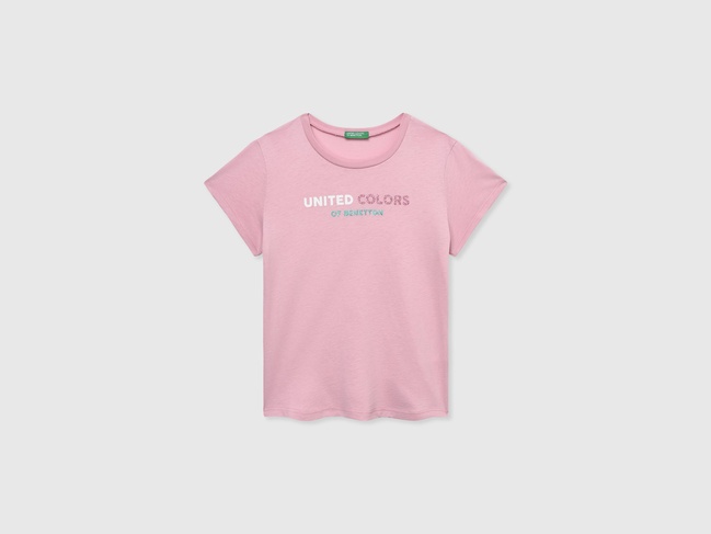 Фото ракурс 1 - Розовая футболка для девочек Benetton артикул 3I1XC10MZ.G 09J 25A